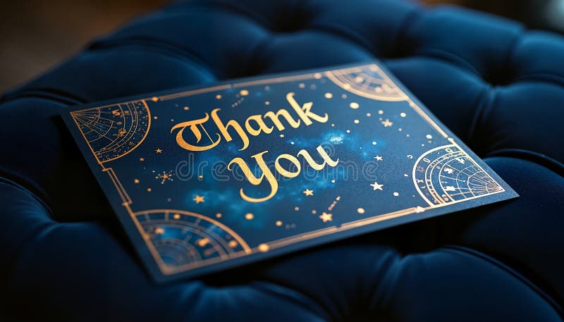 Carte de remerciement élégante avec étoiles or sur fond bleu célébration de gratitude illustration de vecteur