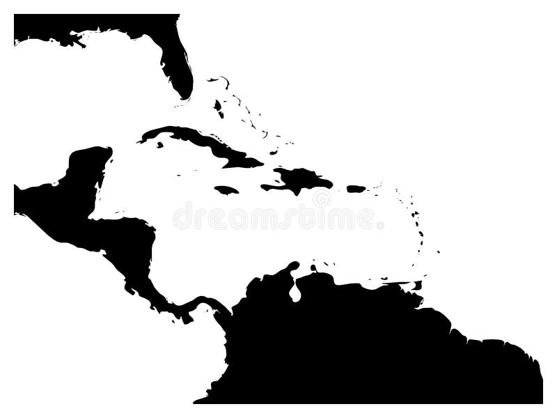 Map of Caribbean region and Central America. Black land silhouette and white water. Simple flat vector illustration. Map of Caribbean region and Central America. Black land silhouette and white water. Simple flat vector illustration.