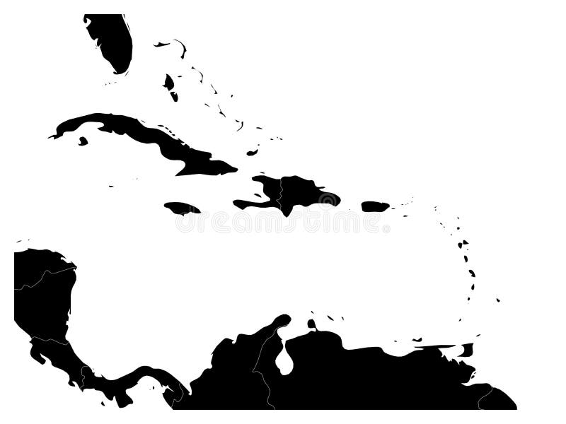 Map of Caribbean region and Central America. Black land silhouette and white water. Simple flat vector illustration. Map of Caribbean region and Central America. Black land silhouette and white water. Simple flat vector illustration.