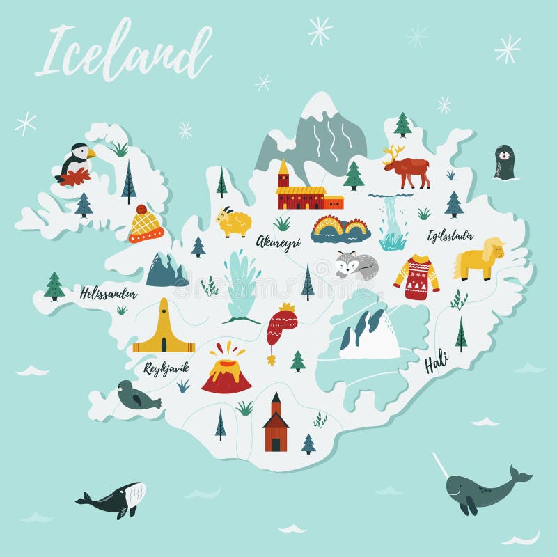 Carte de vecteur de bande dessinée de l'Islande Illustration de course illustration libre de droits Carte de vecteur de bande dessinée de l'Islande Illustration de course illustration libre de droits