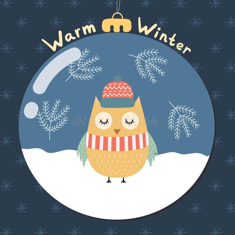 Carte de voeux chaude d'hiver avec un hibou mignon illustration libre de droits Carte de voeux chaude d'hiver avec un hibou mignon illustration libre de droits