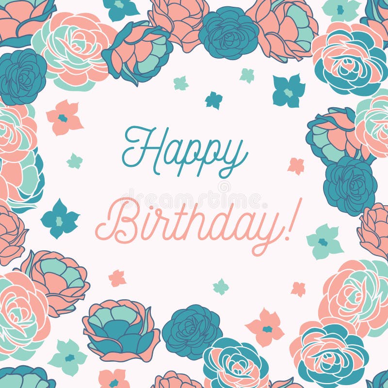 Carte de voeux florale écervelée de vecteur de joyeux anniversaire de roseraie bleue illustration de vecteur Carte de voeux florale écervelée de vecteur de joyeux anniversaire de roseraie bleue illustration de vecteur