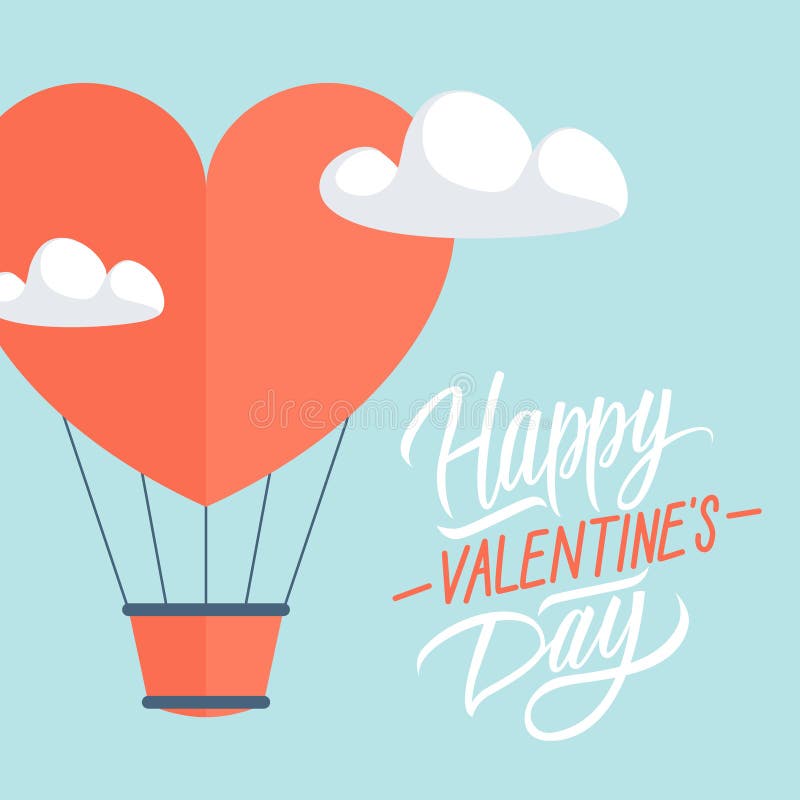Carte de voeux heureuse de jour du ` s de Valentine avec le ballon à air chaud de forme de coeur illustration de vecteur Carte de voeux heureuse de jour du ` s de Valentine avec le ballon à air chaud de forme de coeur illustration de vecteur