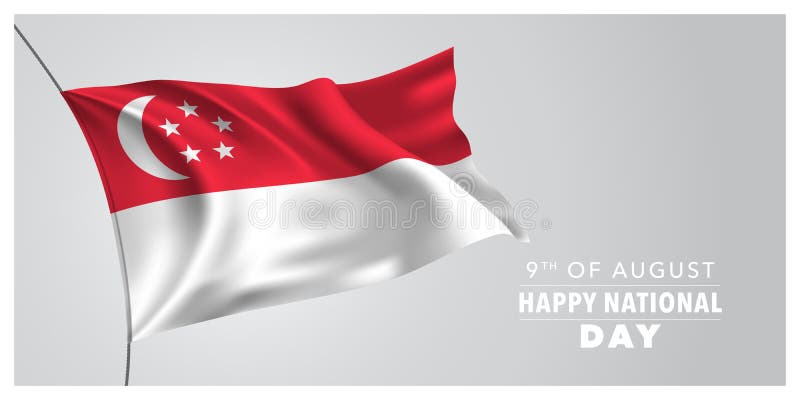 Carte de voeux heureuse de jour national de Singapour, bannière, illustration horizontale de vecteur illustration stock Carte de voeux heureuse de jour national de Singapour, bannière, illustration horizontale de vecteur illustration stock