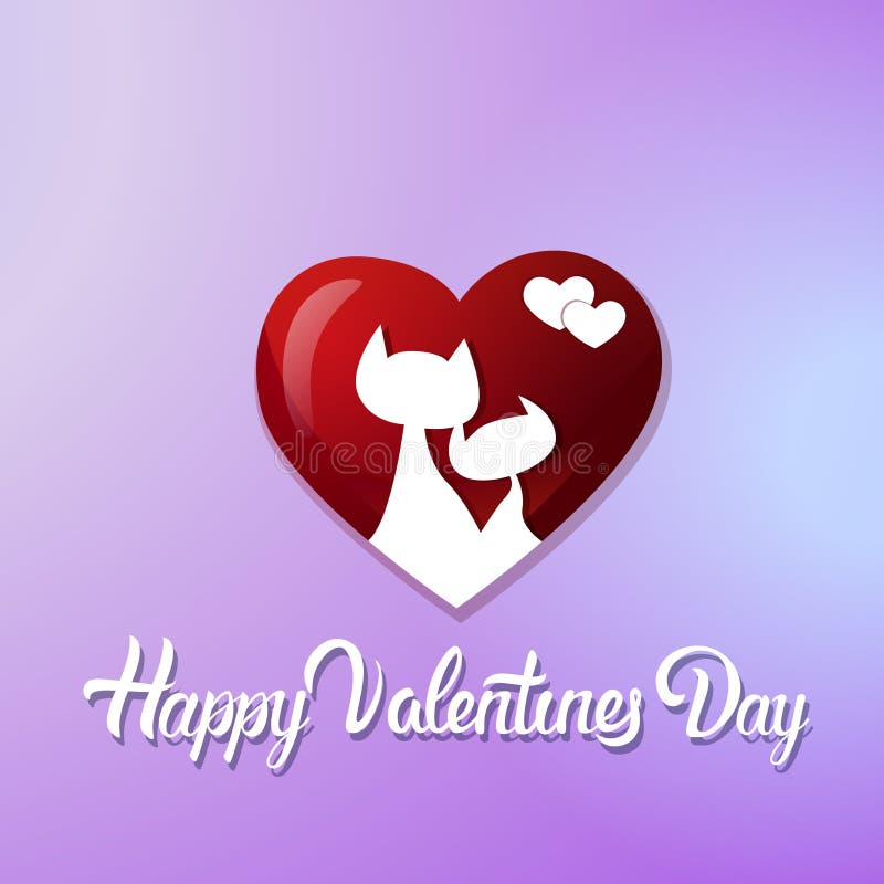 Carte de voeux heureuse de jour de valentines avec des couples de chats dans la forme de coeur sur Violet Background illustration stock Carte de voeux heureuse de jour de valentines avec des couples de chats dans la forme de coeur sur Violet Background illustration stock