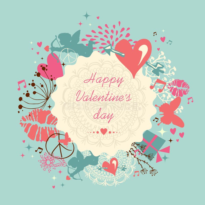 Carte de voeux heureuse mignonne de jour du ` s de Valentine illustration stock Carte de voeux heureuse mignonne de jour du ` s de Valentine illustration stock
