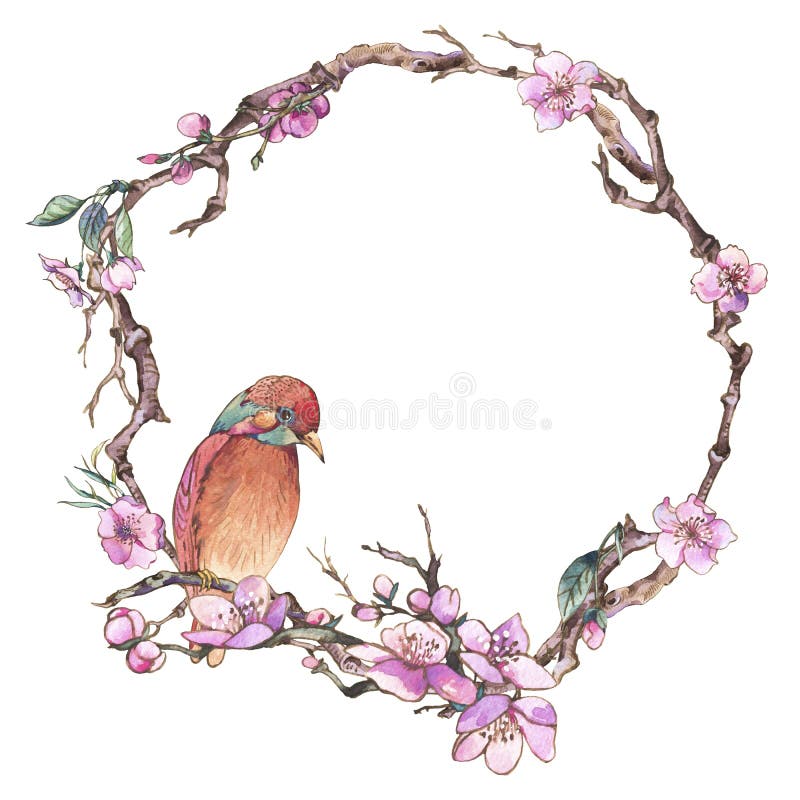 Carte de voeux de ressort d'aquarelle, cadre rond floral de cru avec illustration de vecteur Carte de voeux de ressort d'aquarelle, cadre rond floral de cru avec illustration de vecteur