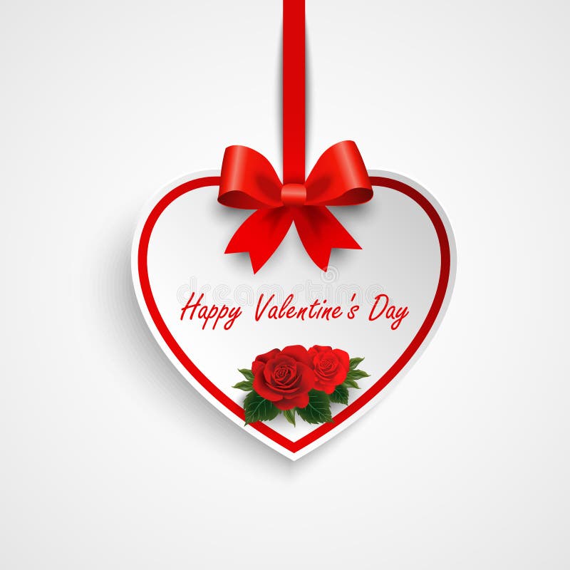 Carte de voeux de Valentine avec le coeur et les roses rouges de ruban illustration de vecteur Carte de voeux de Valentine avec le coeur et les roses rouges de ruban illustration de vecteur