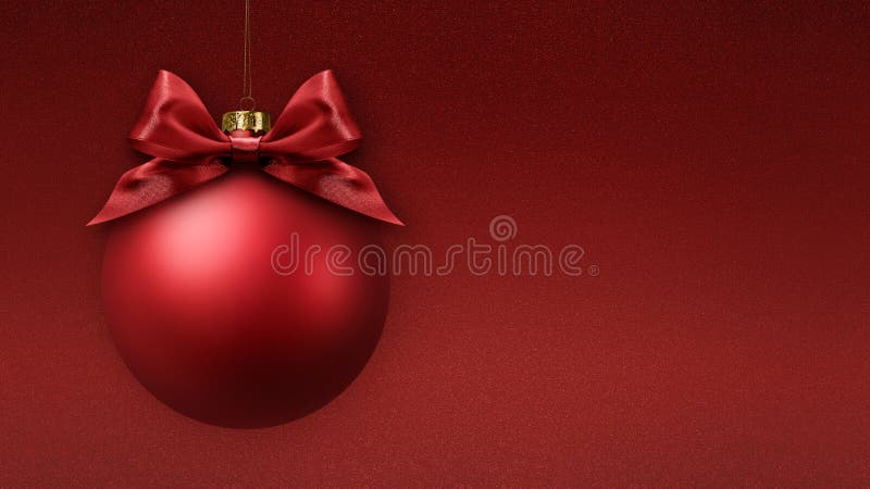 Carte de întâmpinare Crăciun fericit gol cu bilă roșie agățată cu panglică strălucitoare și strălucitoare, pe fond strălucitor royalty free stock photo