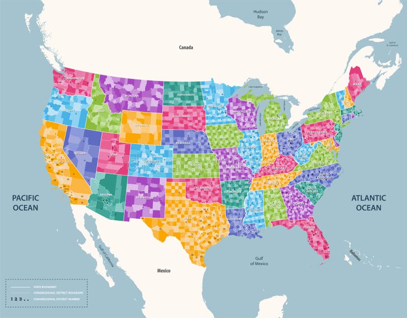 Carte Des Districts Du Congrès Des états Unis Illustration Vectorielle