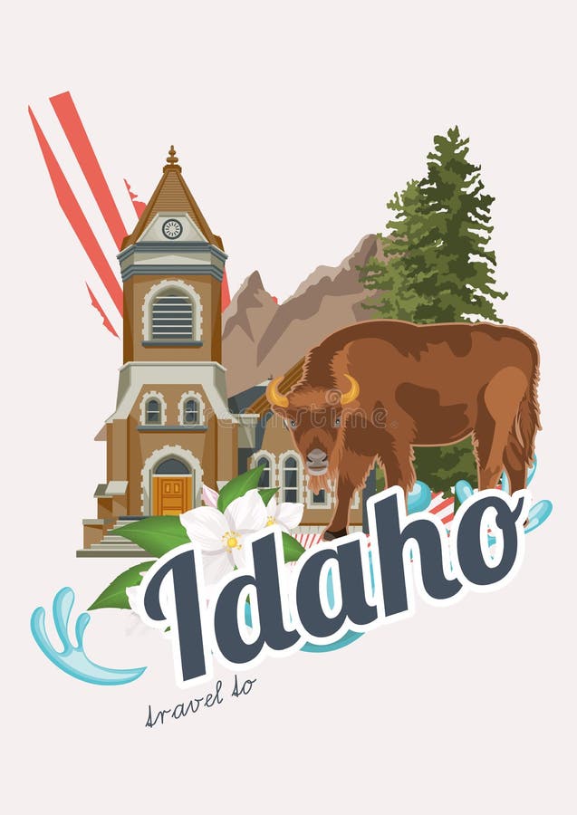 Carte des Etats-Unis d'Amérique avec des symboles de l'Idaho illustration stock Carte des Etats-Unis d'Amérique avec des symboles de l'Idaho illustration stock