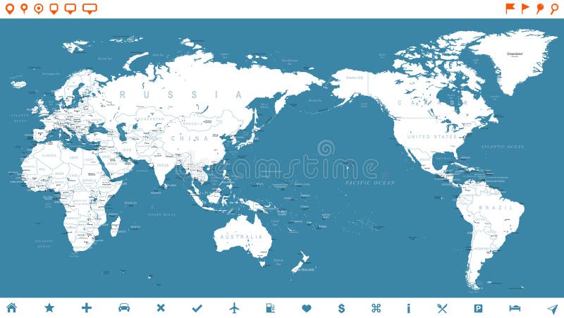 Bleu Blanc De Carte Du Monde Asie Au Centre Illustration