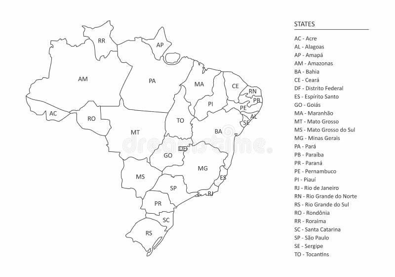 Map of Brazil with divisions of states. Map of Brazil with divisions of states