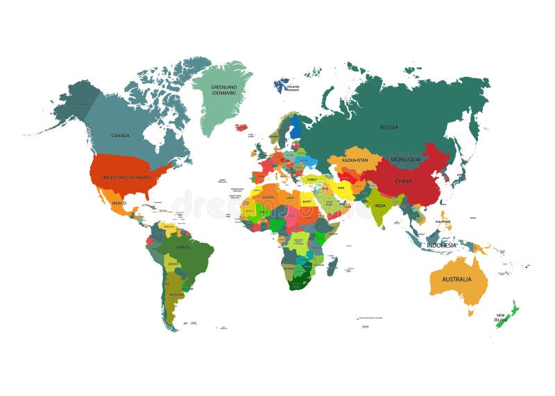 Carte du monde avec des noms du pays