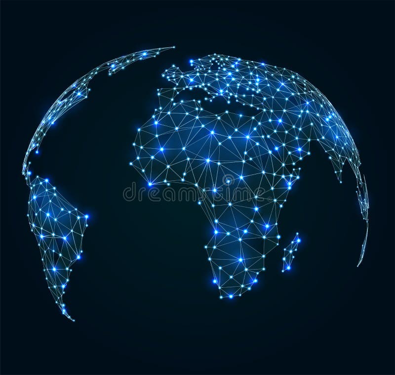 Carte du monde avec les points brillants, connexions réseau
