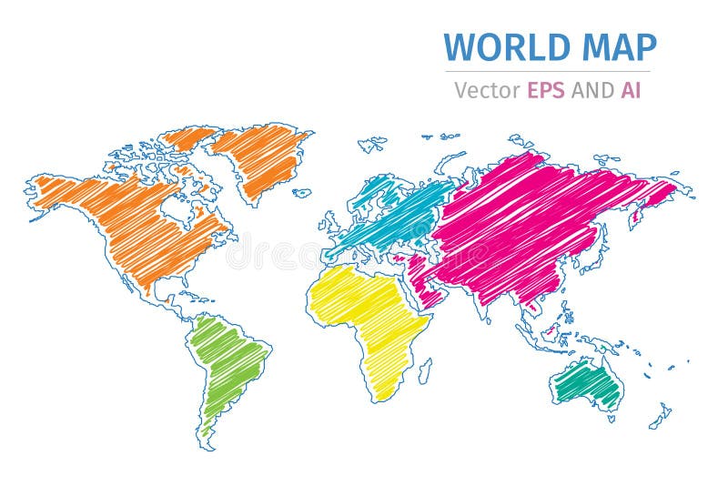 Carte Du Monde De Couleur De Vecteur Sur Le Fond Blanc