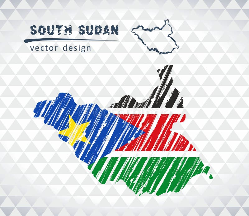 Carte du sud de vecteur du Soudan avec l'intérieur de drapeau d'isolement sur un fond blanc Illustration tirée par la main de cra illustration libre de droits Carte du sud de vecteur du Soudan avec l'intérieur de drapeau d'isolement sur un fond blanc Illustration tirée par la main de cra illustration libre de droits