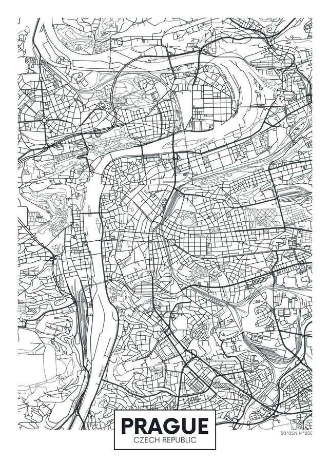 Carte détaillée Prague de ville d'affiche de vecteur illustration libre de droits