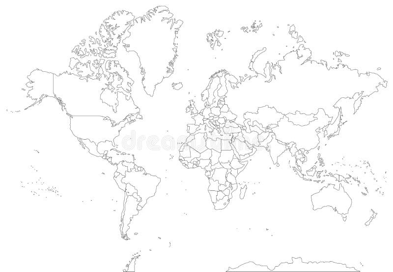Carte fortement détaillée du monde de découpe