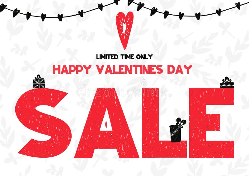 Carte heureuse limitée de vente de jour de valentines de temps seulement Illustration de vecteur dans le style scandinave illustration stock Carte heureuse limitée de vente de jour de valentines de temps seulement Illustration de vecteur dans le style scandinave illustration stock