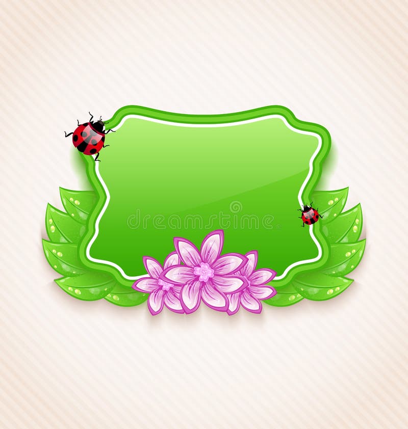 Carte mignonne de source avec la fleur, lames, dame-scarabée illustration de vecteur Carte mignonne de source avec la fleur, lames, dame-scarabée illustration de vecteur