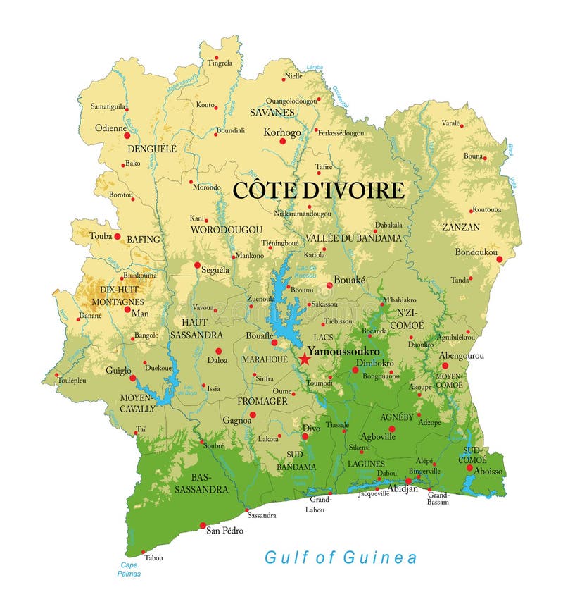 Carte Physique De Cote D “Ivoire Illustration de Vecteur ...