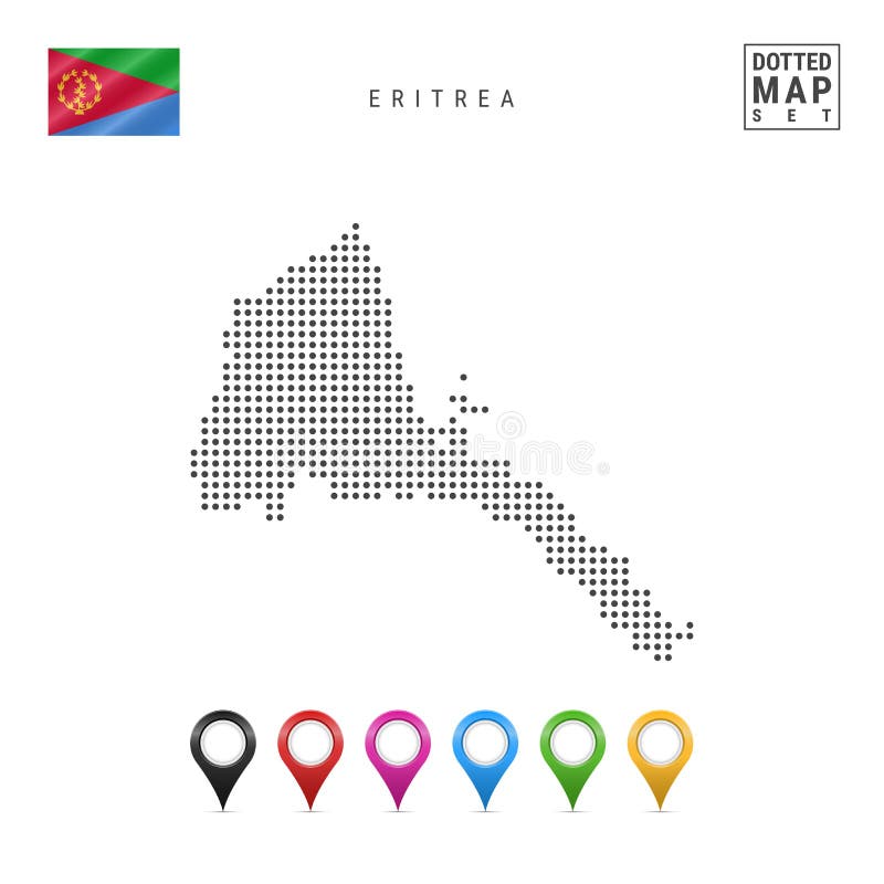 Carte pointillée par vecteur de l'Érythrée Silhouette simple de l'Érythrée Drapeau national de l'Érythrée Ensemble de marqueurs m illustration stock Carte pointillée par vecteur de l'Érythrée Silhouette simple de l'Érythrée Drapeau national de l'Érythrée Ensemble de marqueurs m illustration stock