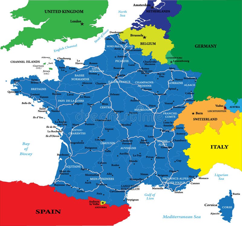 Carte politique de la France illustration stock Carte politique de la France illustration stock