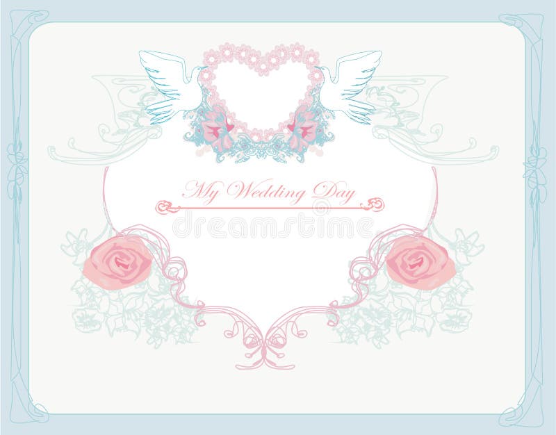 Carte romantique avec des oiseaux d'amour - invitation de mariage illustration stock Carte romantique avec des oiseaux d'amour - invitation de mariage illustration stock