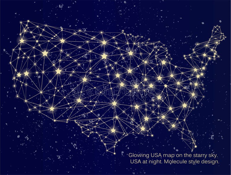 Carte rougeoyante des Etats-Unis sur le ciel étoilé illustration stock Carte rougeoyante des Etats-Unis sur le ciel étoilé illustration stock