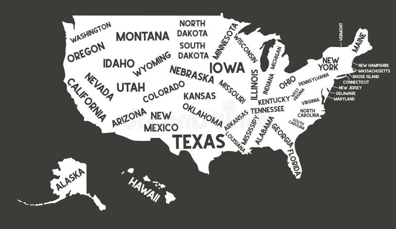 Carte Usa. états-unis D'amérique Avec Nom D'état Texte