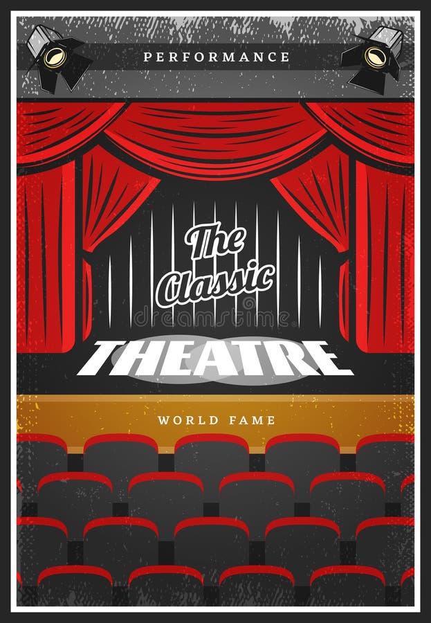 Cartel coloreado vintage de la publicidad del teatro libre illustration Cartel coloreado vintage de la publicidad del teatro libre illustration
