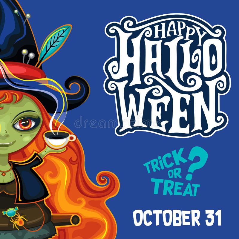 Cartel de la bruja de Halloween del vector con las letras libre illustration Cartel de la bruja de Halloween del vector con las letras libre illustration