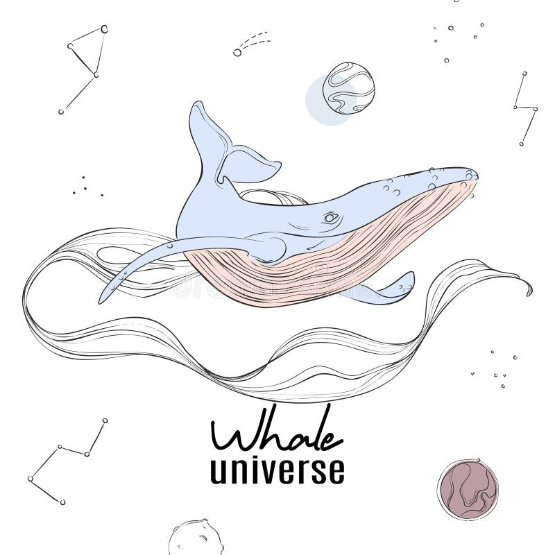 Cartel de la pared del universo de la ballena Decoración moderna del espacio con el fondo enorme del vector de los animales de la ilustración del vector Cartel de la pared del universo de la ballena Decoración moderna del espacio con el fondo enorme del vector de los animales de la ilustración del vector
