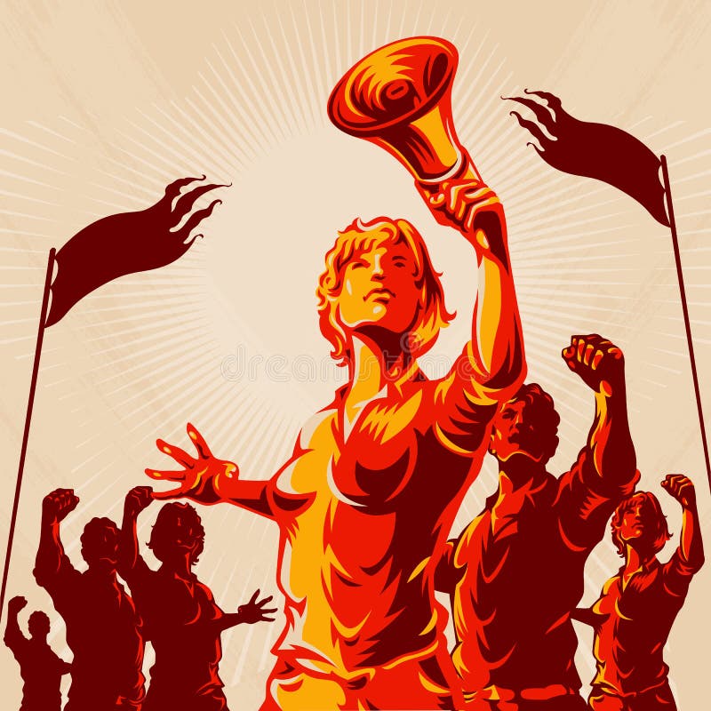 Cartel de la propaganda del puño de la protesta de la muchedumbre de la ventaja de las mujeres libre illustration Cartel de la propaganda del puño de la protesta de la muchedumbre de la ventaja de las mujeres libre illustration