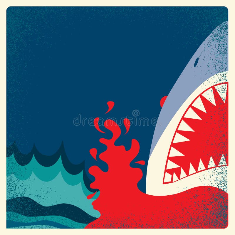Cartel de los mandíbulas del tiburón Fondo del peligro del vector