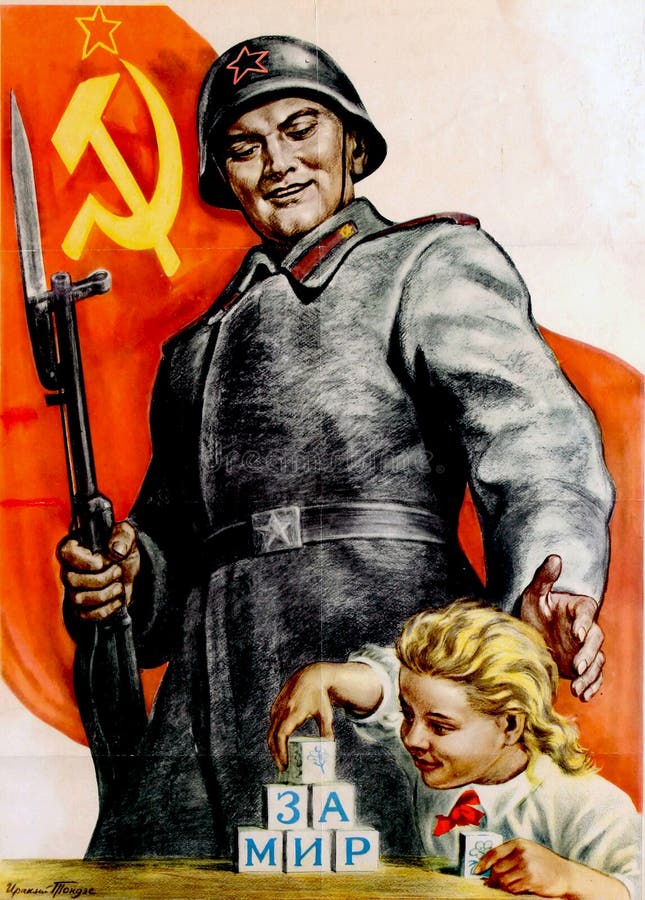 Cartel De Soldado Y Niño De La Segunda Guerra Mundial. Propaganda De La  Urss. Ilustración De Bandera Soviética. Foto editorial - Ilustración de  sonar, materiales: 215087751