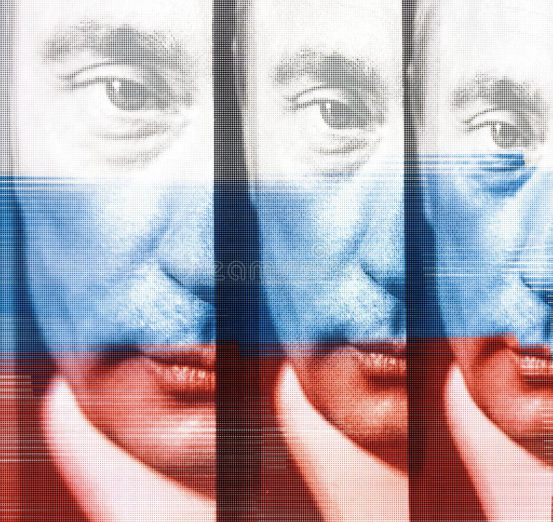 Cartel de Vladimir Putin Russian Presidente con la capa de la bandera ilustración del vector Cartel de Vladimir Putin Russian Presidente con la capa de la bandera ilustración del vector