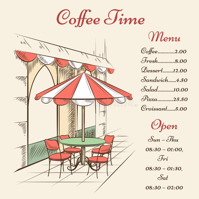 Cartel del café de la calle del vector stock de ilustración Cartel del café de la calle del vector stock de ilustración