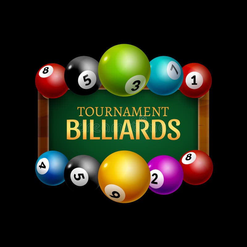 Cartel del desafío del billar del vector bolas realistas 3d en la tabla de billar con la lámpara Campeonato de la cubierta del di stock de ilustración Cartel del desafío del billar del vector bolas realistas 3d en la tabla de billar con la lámpara Campeonato de la cubierta del di stock de ilustración