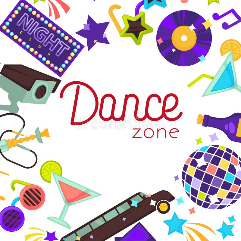 Cartel del disco del vector del club de noche de la zona de la danza stock de ilustración Cartel del disco del vector del club de noche de la zona de la danza stock de ilustración
