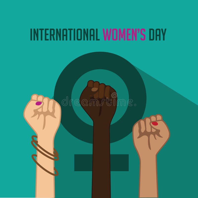 Cartel del día de las mujeres internacionales con los puños aumentados libre illustration Cartel del día de las mujeres internacionales con los puños aumentados libre illustration