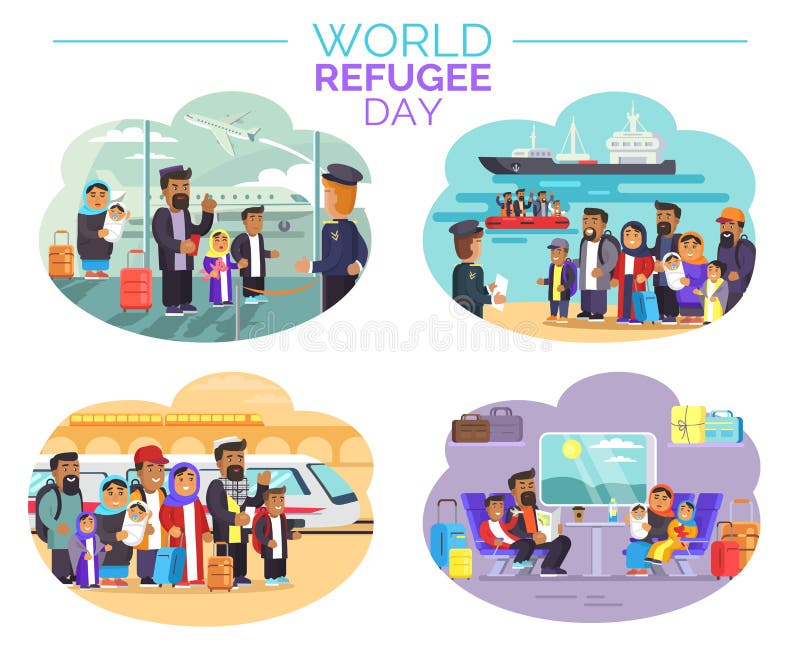 Cartel del día de refugiado de mundo con la gente que separa ilustración del vector Cartel del día de refugiado de mundo con la gente que separa ilustración del vector