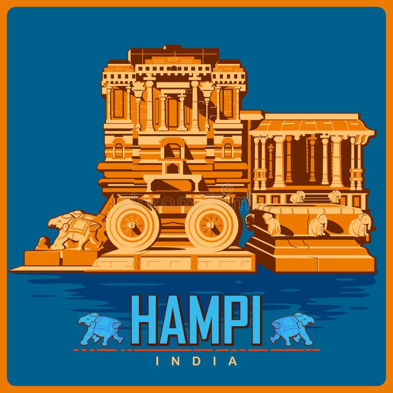 Cartel del vintage de Hampi en el monumento famoso de Karnataka de la India stock de ilustración Cartel del vintage de Hampi en el monumento famoso de Karnataka de la India stock de ilustración