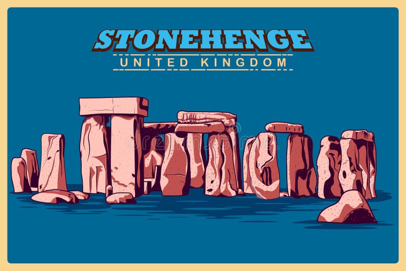 Cartel del vintage de Stonehenge en el monumento famoso de Wiltshire en Reino Unido stock de ilustración Cartel del vintage de Stonehenge en el monumento famoso de Wiltshire en Reino Unido stock de ilustración