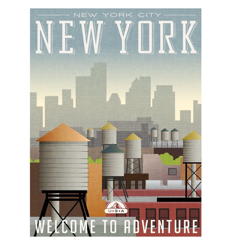 Cartel o etiqueta engomada ilustrado del viaje para Nueva York libre illustration Cartel o etiqueta engomada ilustrado del viaje para Nueva York libre illustration