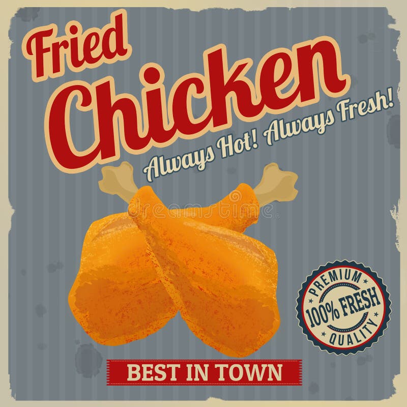 Cartel retro del pollo frito stock de ilustración