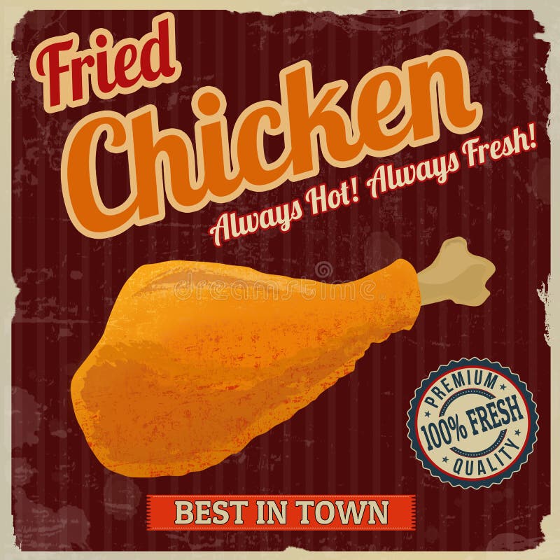 Cartel retro del pollo frito stock de ilustración