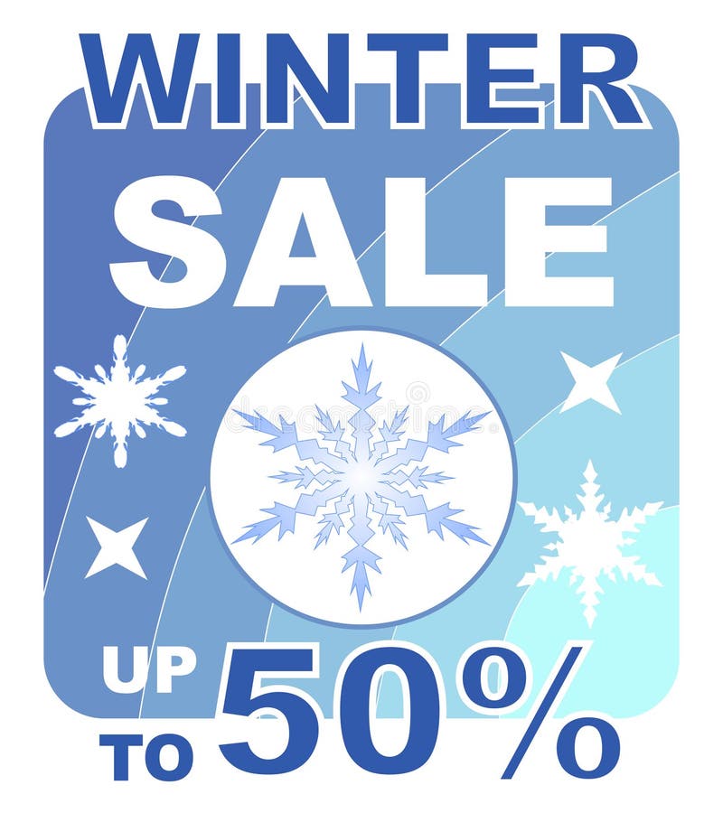 Cartelera de la venta del invierno en diseño azul con los copos de nieve stock de ilustración Cartelera de la venta del invierno en diseño azul con los copos de nieve stock de ilustración