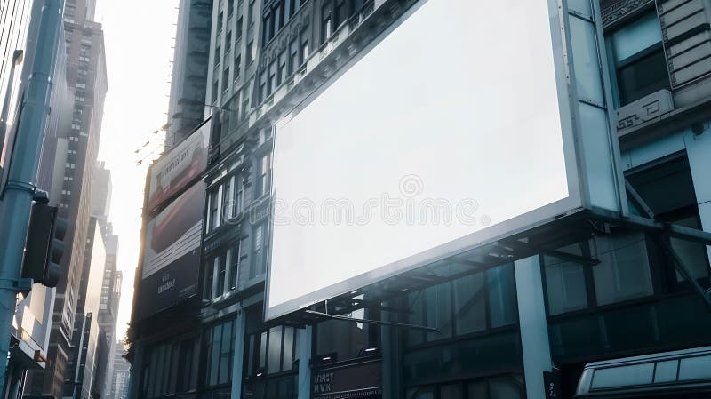 Generative AI : Long blank commercial signboard with white space for mockup mounted on hoarding at city street business concept. Generative AI : Long blank commercial signboard with white space for mockup mounted on hoarding at city street business concept.